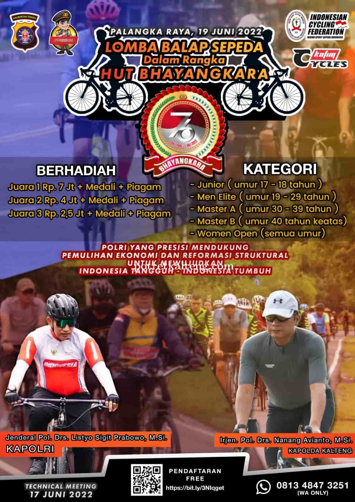 Peringati Hari Ulang Tahun Bhayangkara ke 76, Polda Kalteng Gelar Balap Sepeda dan Fun Bike