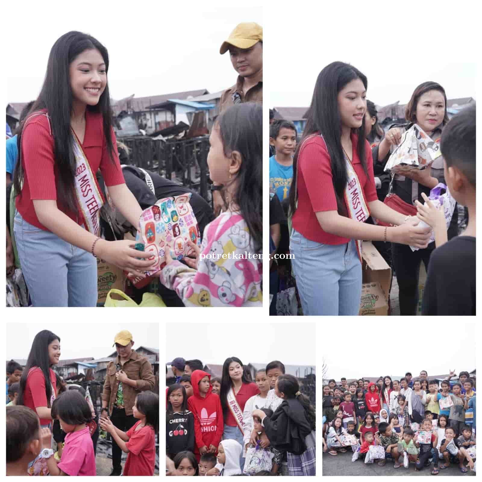 Talitha Miss Teeneger Kalteng Bagikan Paket Makanan Ringan Untuk Anak Anak  Korban Kebakaran Mendawa