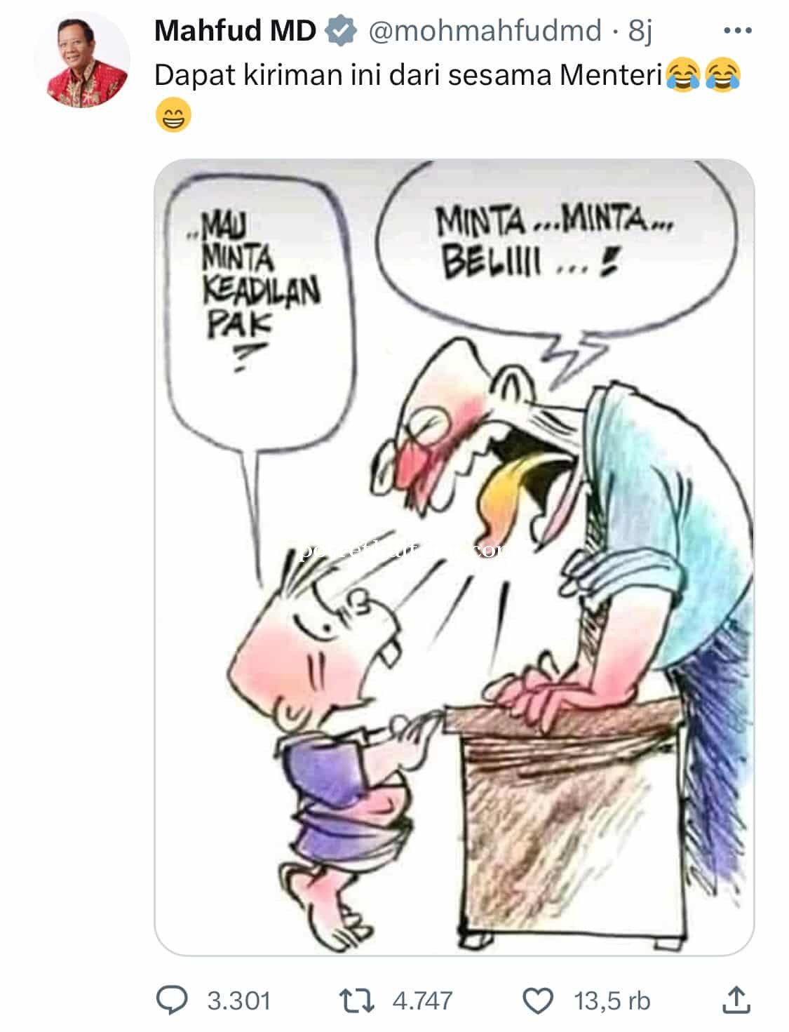 Upload Karikatur Bocah Disuruh Beli Keadilan, Mahfud MD Sindir Penegakan Hukum di Indonesia?