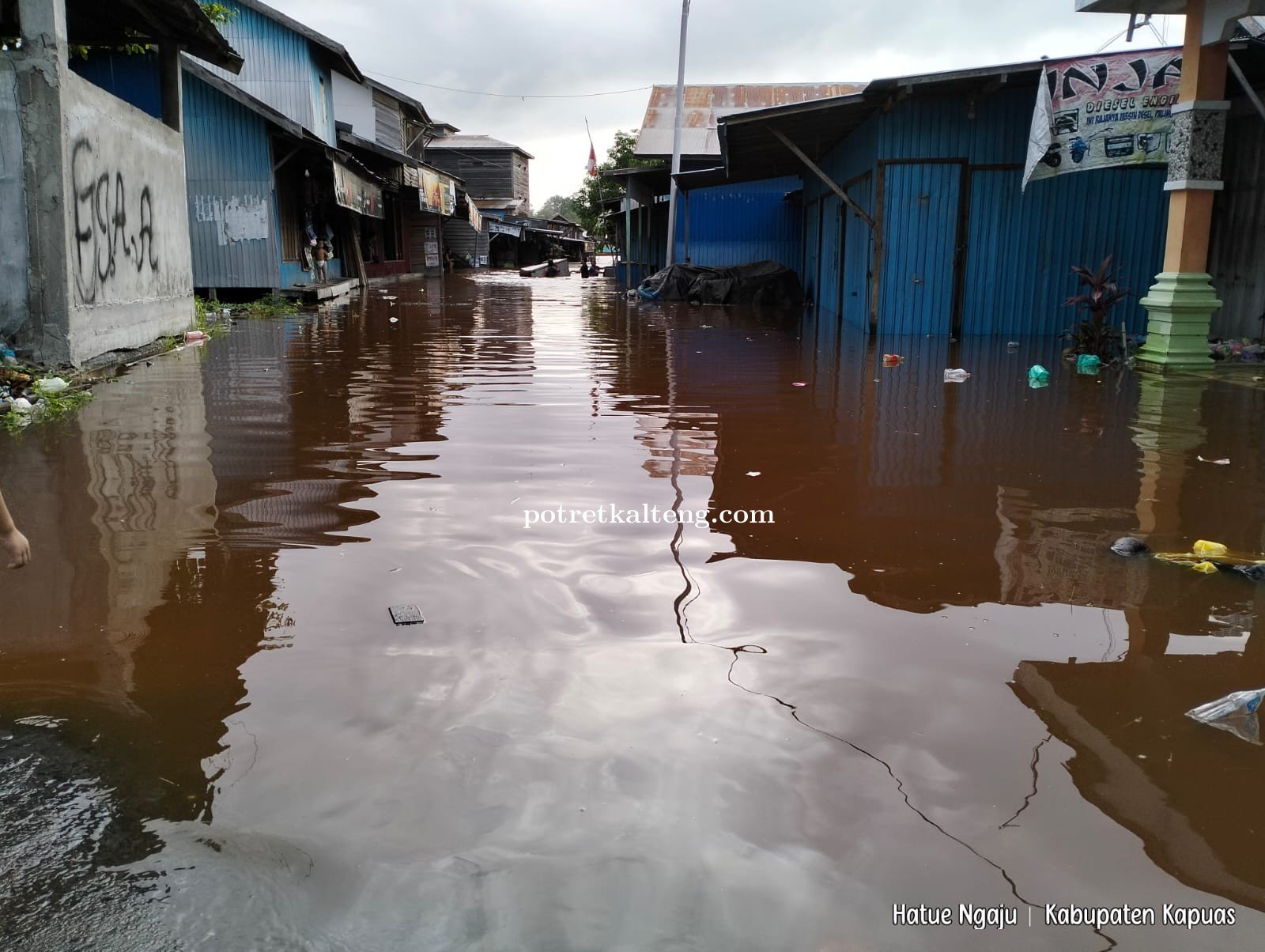 Curah Hujan Yang Tinggi, Rumah dan Jalan Lintas di Desa Bukit Batu Kapuas Terendam Banjir