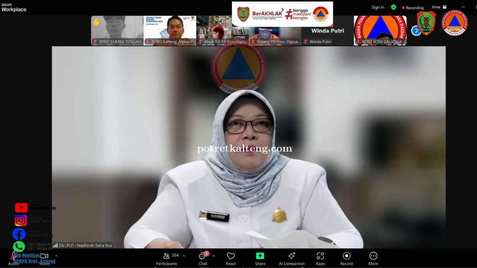 BPBPK Kalteng Rapat Virtual bahas Standar Minimal Logistik dan Peralatan Penanggulangan bencana