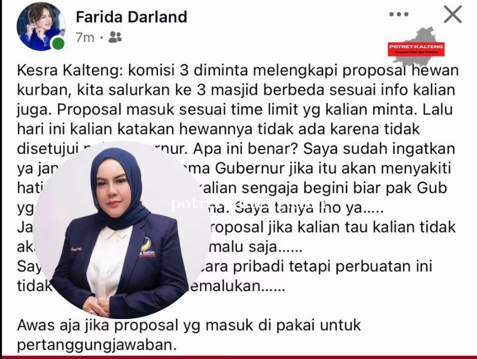Diduga Batalkan Penyaluran Hewan Kurban, Anggota DPRD Kalteng Semprot Biro Kesra di Media Sosial