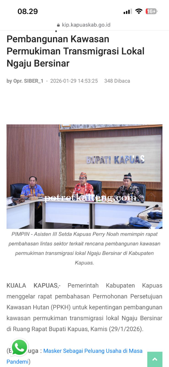 Rapat Digelar  Pemkab Kapuas Bahas PPKH untuk Kawasan Transmigrasi Lokal Ngaju Bersinar