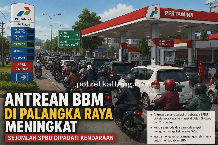 Antrean BBM di Palangka Raya Meningkat, Sejumlah SPBU Dipadati Kendaraan